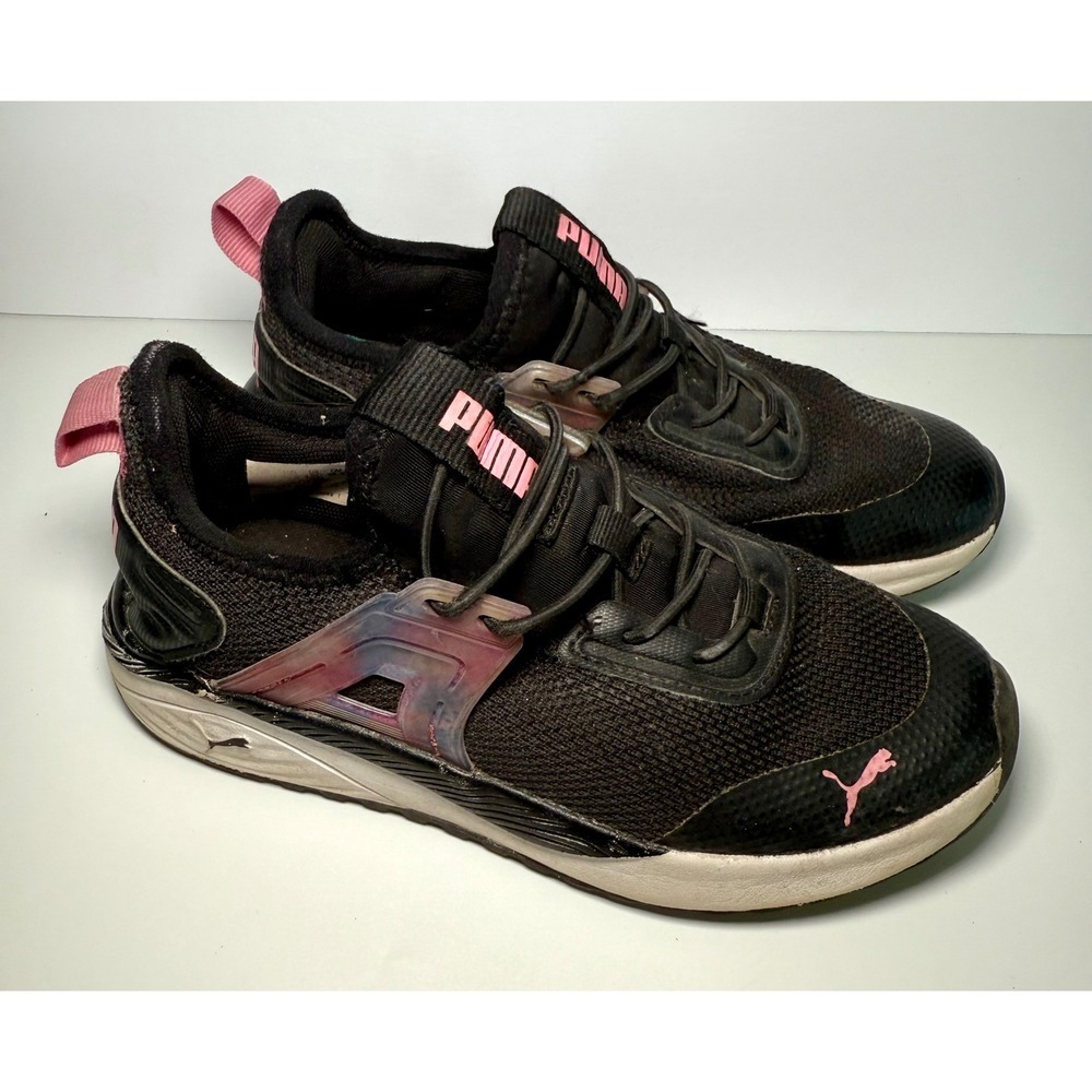 Puma Kids Athletic Shoes Black Pink Lace Up Sneakers Size 13.5 - Picture 2 of 8